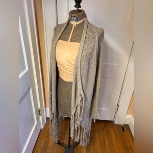 Entro Boho Tan Loose Knit Sweater With Tassel Fringe